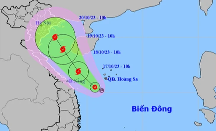 Vị trí và hướng di chuyển áp thấp nhiệt đới lúc 10h sáng nay 17-10 - Ảnh: NCHMF
